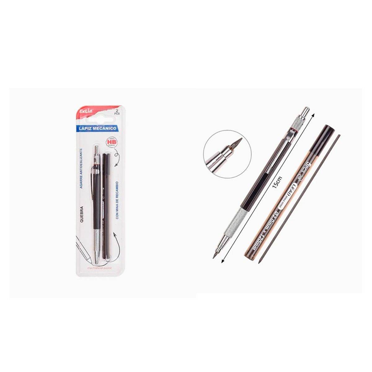 GENERICO - Portaminas de Succión Hb Negro 2pcs