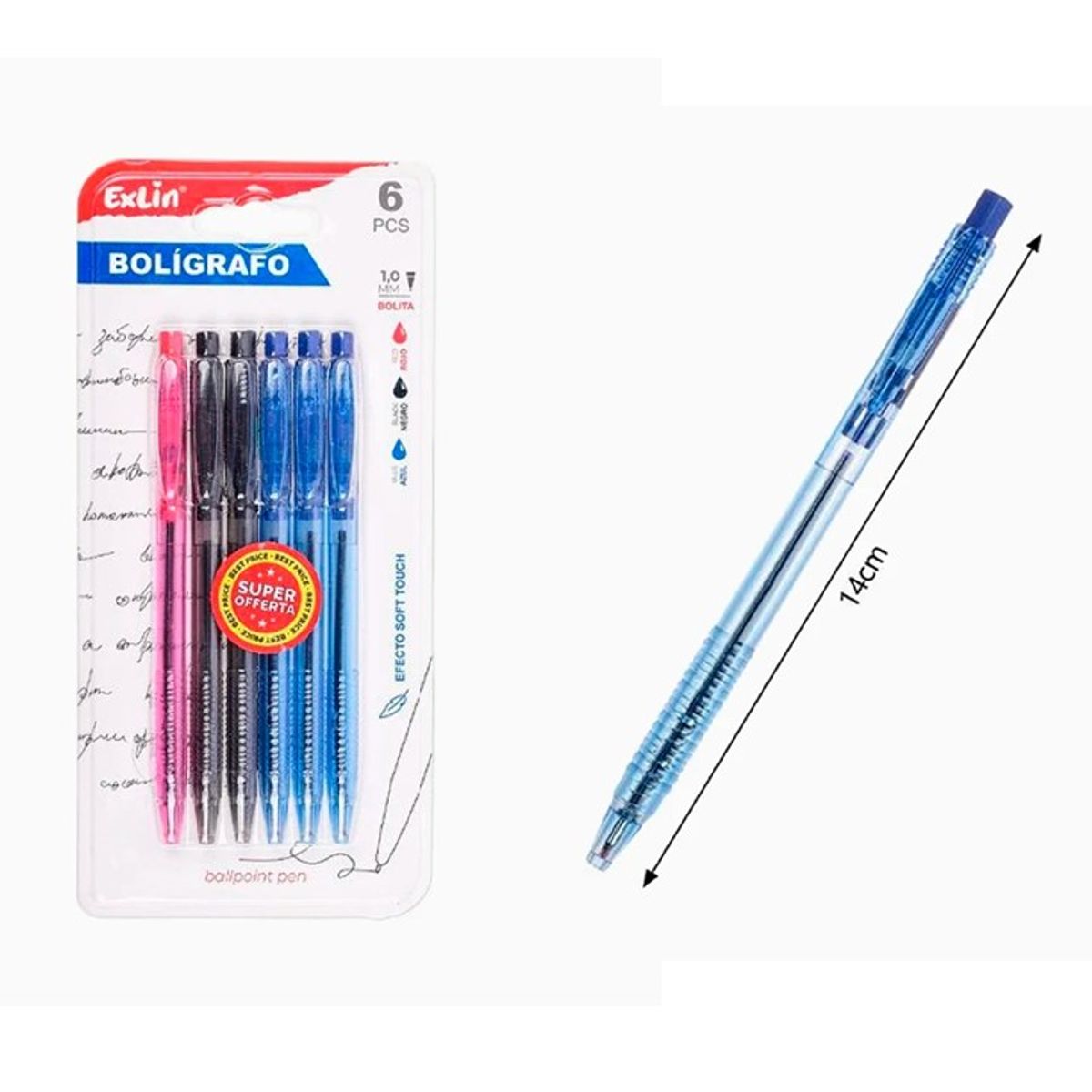GENERICO - Set de Bolígrafos Simples Negro Azul y Rojo 6pcs