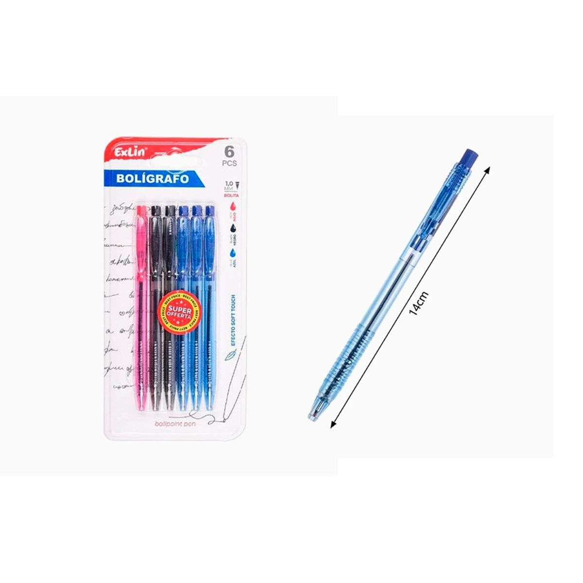 GENERICO - Set de Bolígrafos Simples Negro Azul y Rojo 6pcs