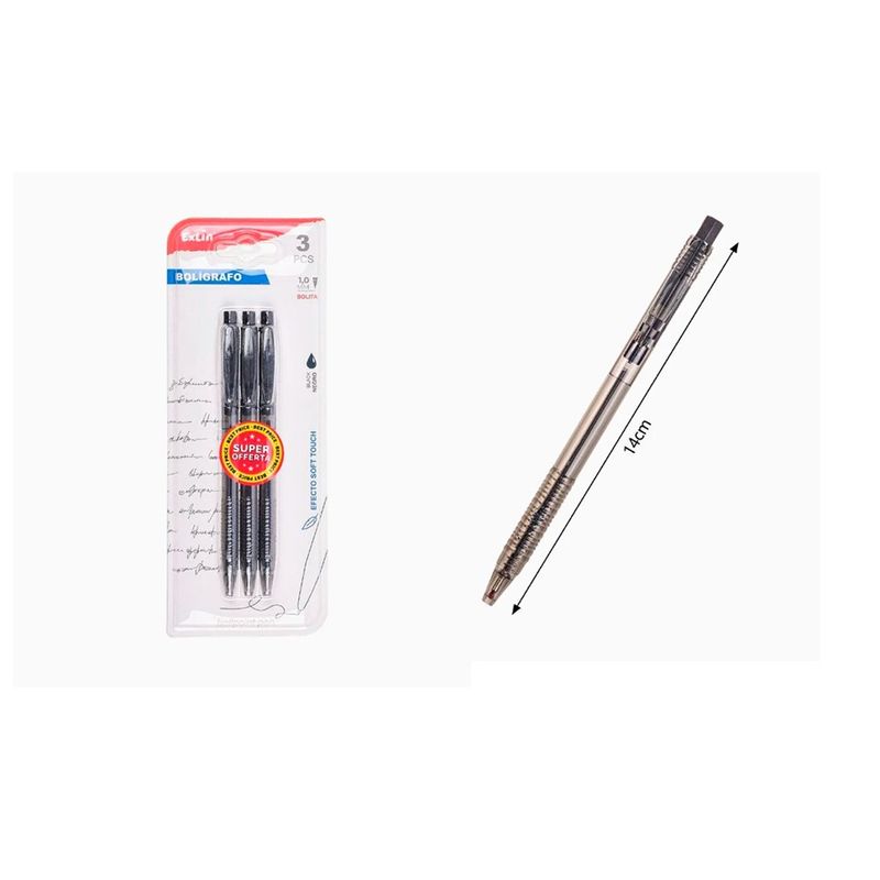 GENERICO - Bolígrafo Simple Negro 3 pcs