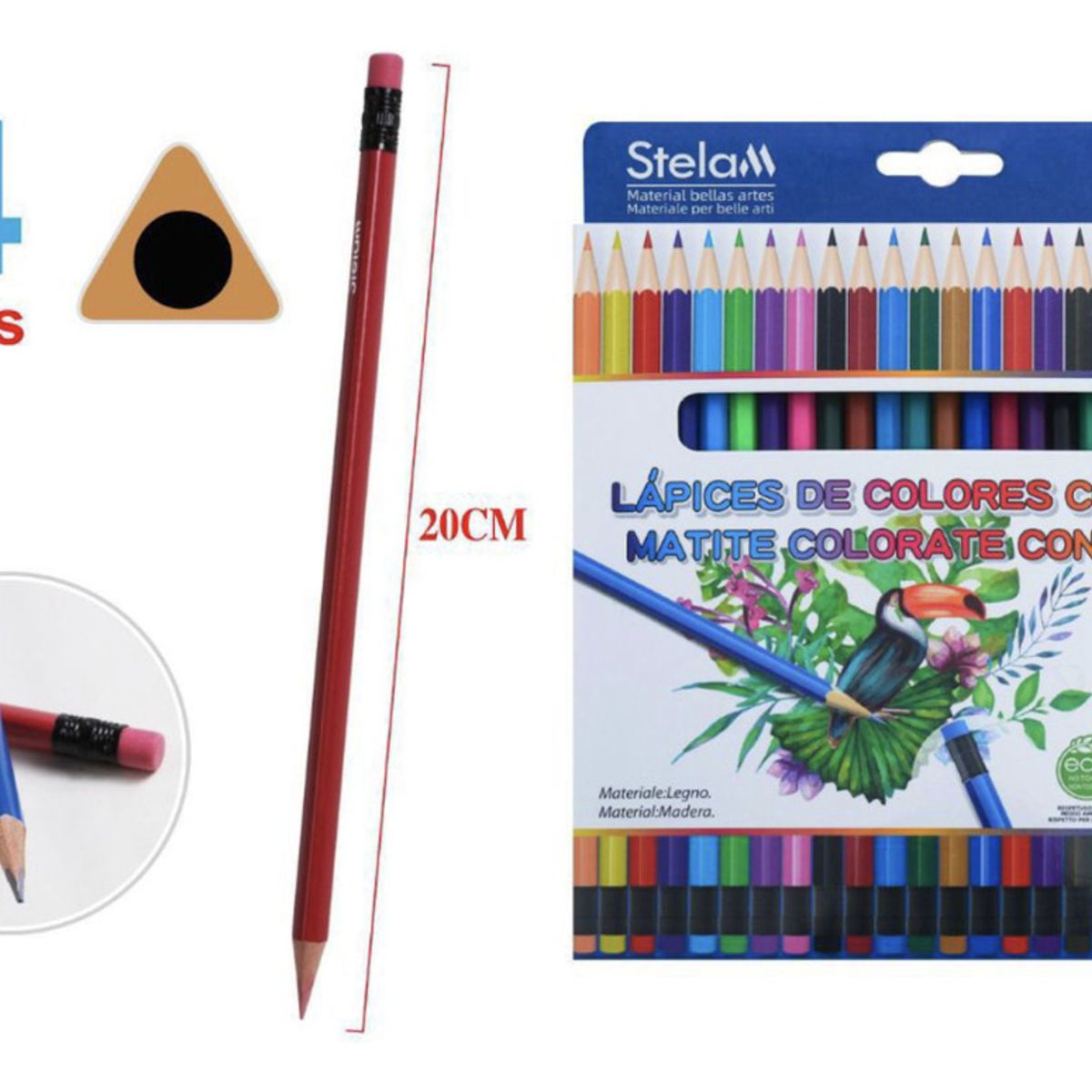 DRASANVI - Lapices De Colores Con Goma De Borrar X 24 Colores