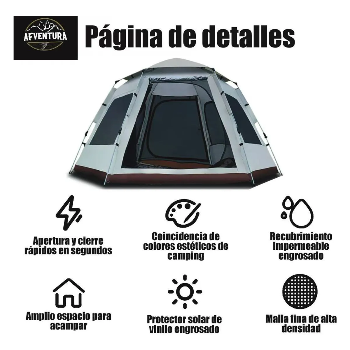 AFVENTURA - Carpa Automática Hexagonal Para 6 Personas 240x280x160