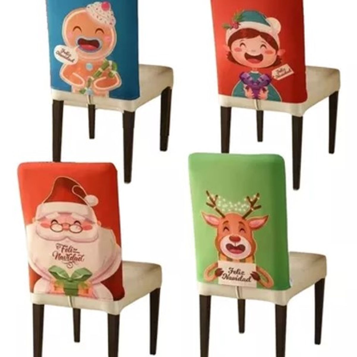 GENERICO - FUNDAS NAVIDEÑAS PARA RESPALDO DE SILLAS SET DE 4 UNIDAD 1 X DISEÑO
