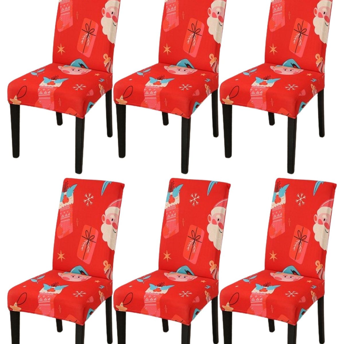 GENERICO - SET DE 6 FUNDAS SILLAS NAVIDEÑAS CON DISEÑO ROJO SANTA TF