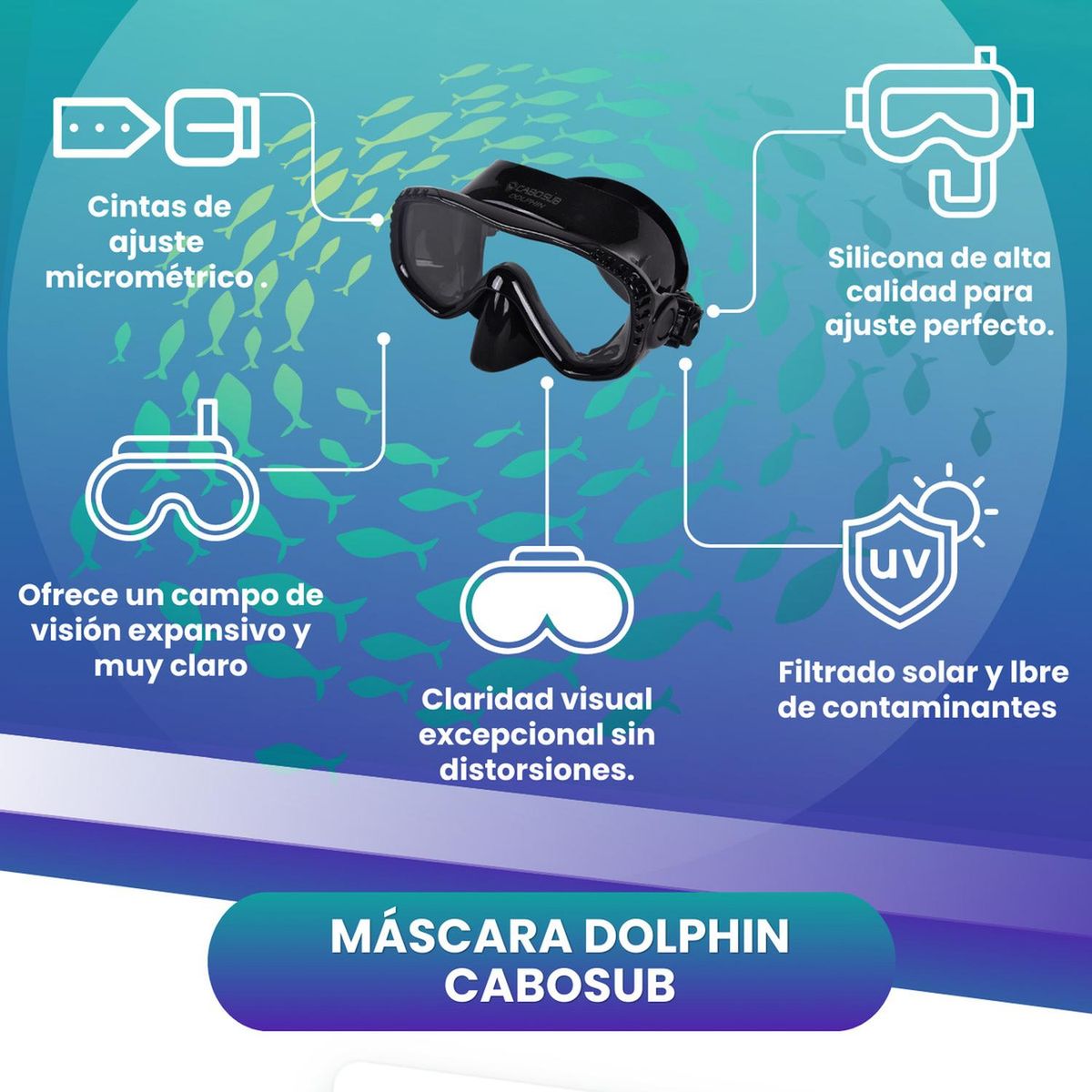 CABOSUB - Máscara Dolphin Comodidad  Visión Clara para Buceo y Snorkel - Negro - Único