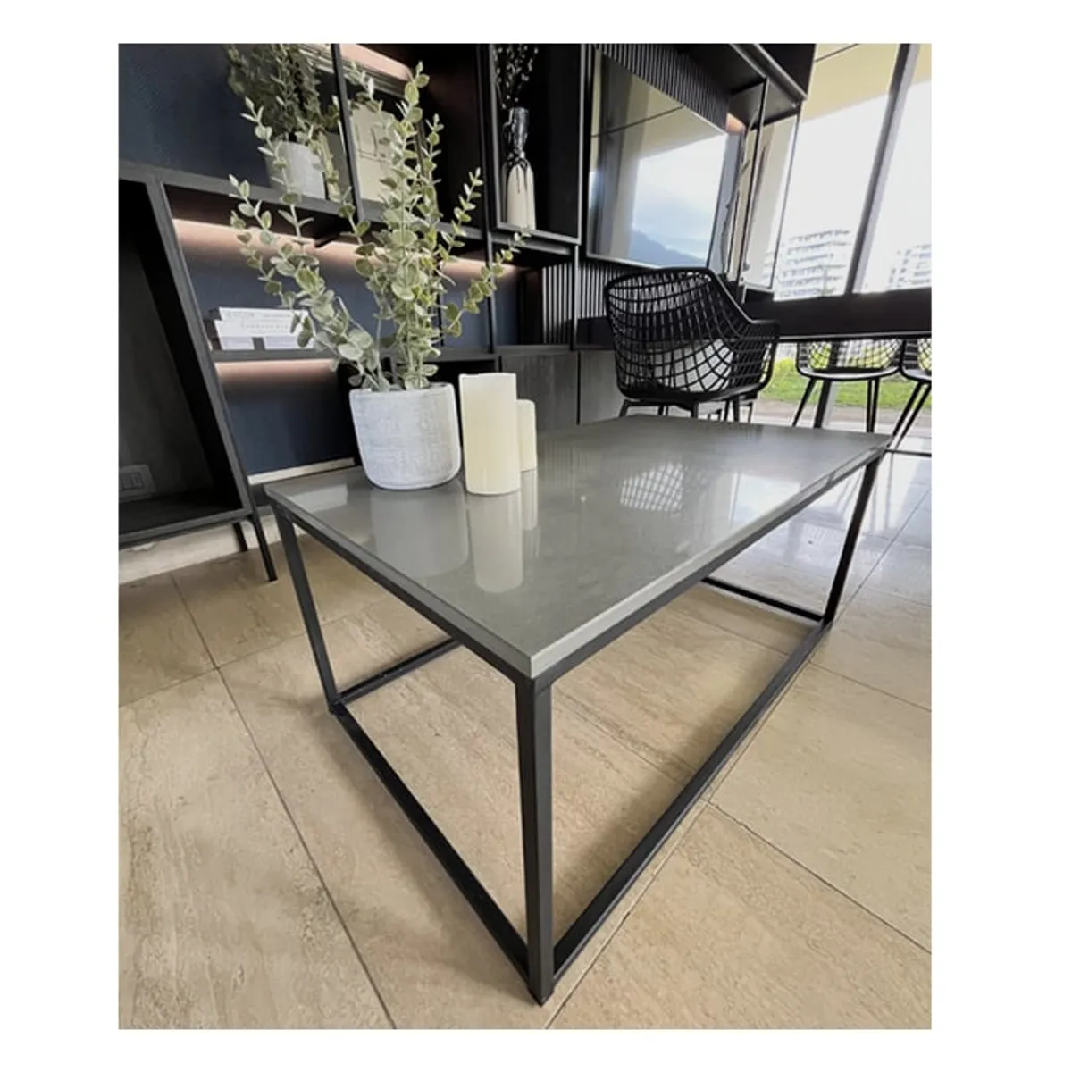 BM BRUNO MARMOL - Mesa de Centro Cuarzo Gris Iron 100x60 cm