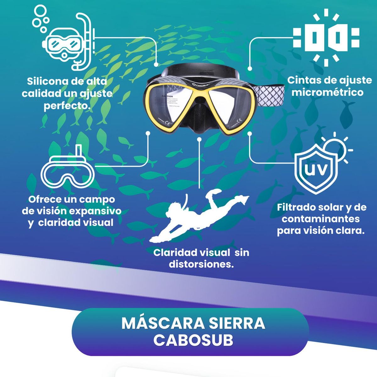 CABOSUB - Máscara Sierra Comodidad y Visión Cristalina Buceo y Snorkel