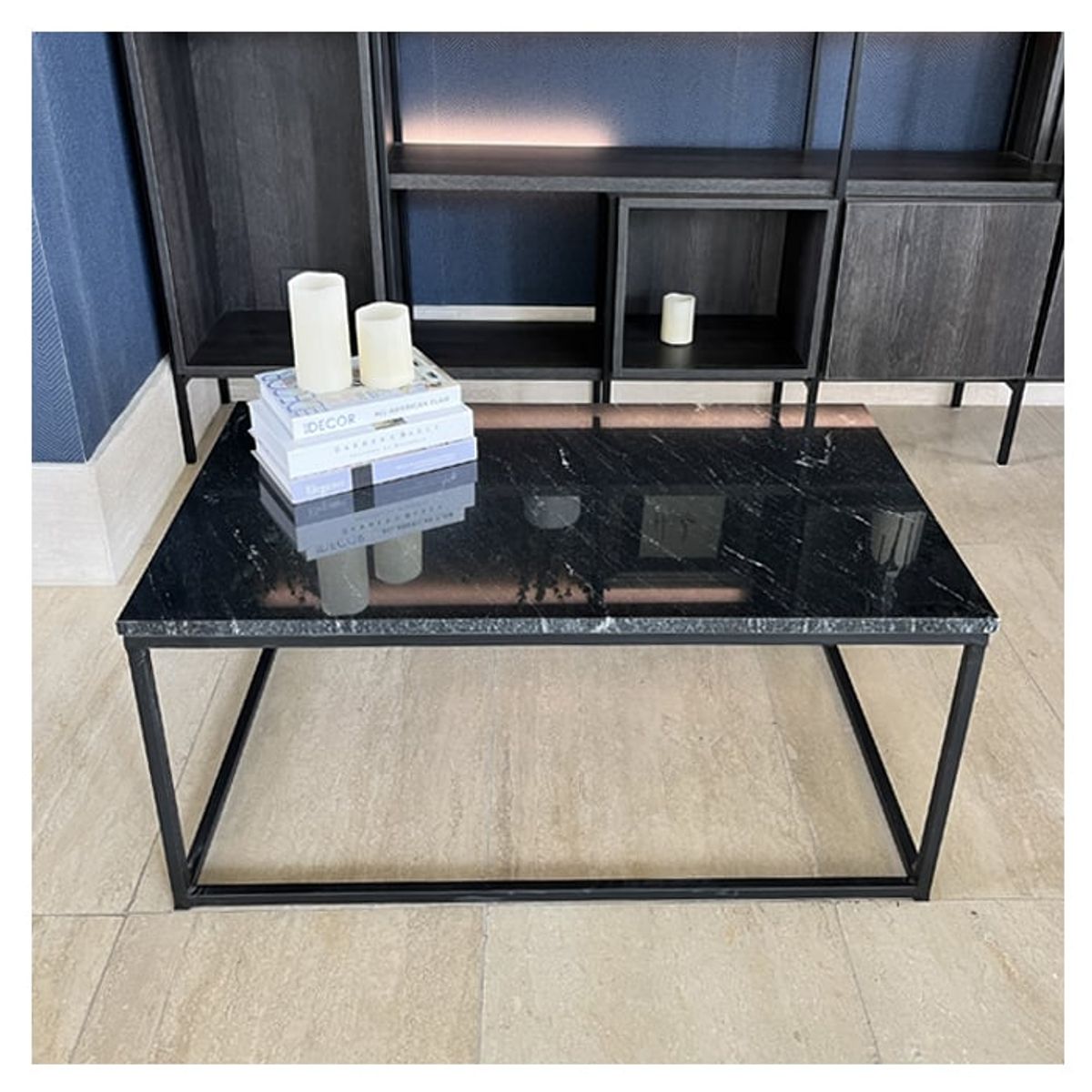 BM BRUNO MARMOL - Mesa de Centro Granito Exótico Negro Vía Láctea 100x60 cm