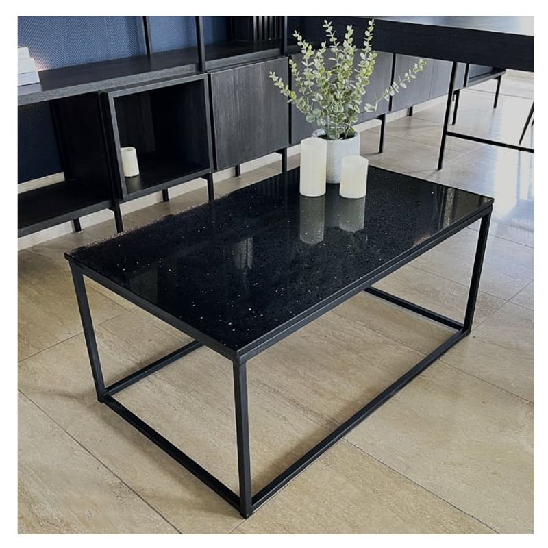 BM BRUNO MARMOL - Mesa de Centro Cuarzo Negro Galaxy 100x60 cm
