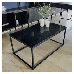BM BRUNO MARMOL - Mesa de Centro Cuarzo Negro Galaxy 100x60 cm