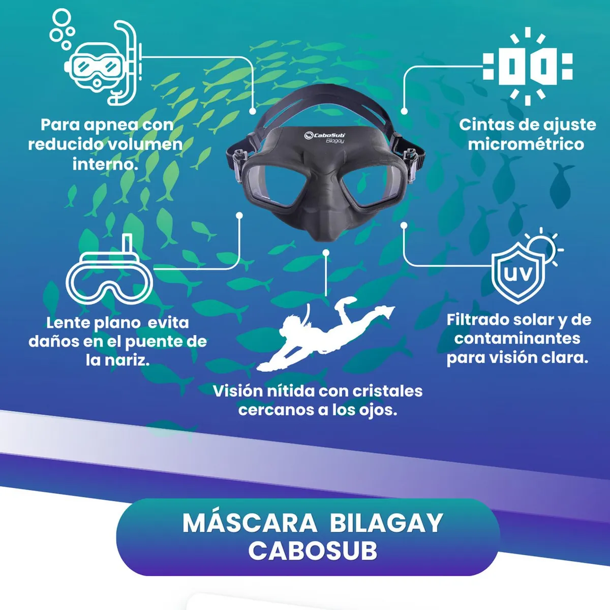 CABOSUB - Máscara Apnea Buceo Cabosub Bilagay - Negro - Única