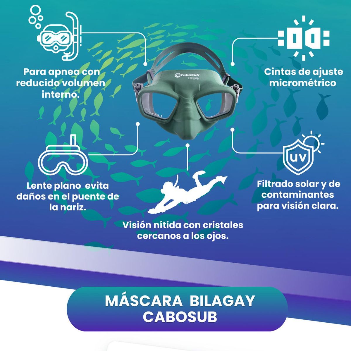 CABOSUB - Máscara Apnea Buceo Cabosub Bilagay - Esmeralda - Única