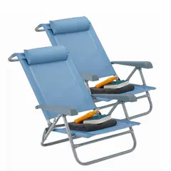 NIHAO - Set 2 Tumbonas Plegables con Reposacabezas Abrebotellas y Reposabrazos Poliéster y Acero Azul
