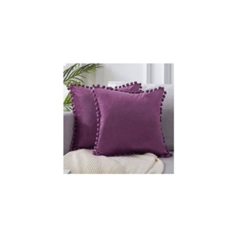 ANGELES DEL HOGAR - Funda Terciopelo Para Cojin Con Pompon morado