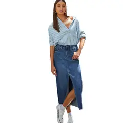 BLWOENS - Falda vaquero de medio busto para mujeres en verano - Azul