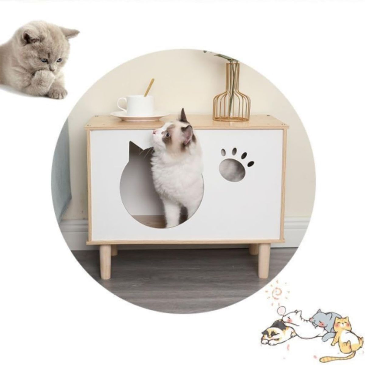 YOMYM - Velador Con Cama Casa Gatos Mascotas 39x40x50cm