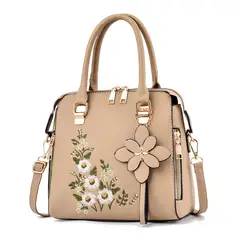 DANWEILE - Bolso bandolera informal bolso mujer con decoración floral - caqui