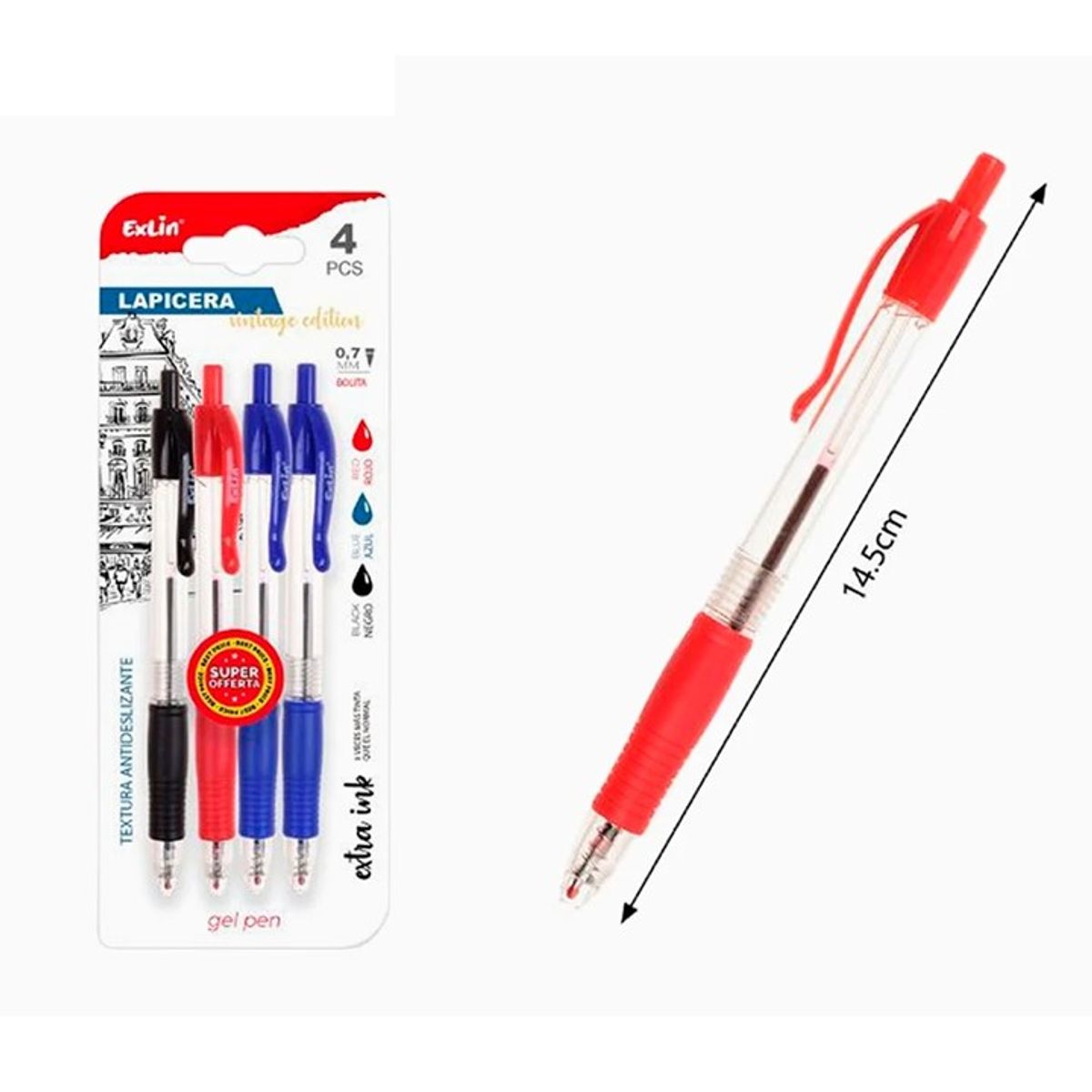 GENERICO - Bolígrafos de Gel 4 pcs Negro, Azul y Rojo