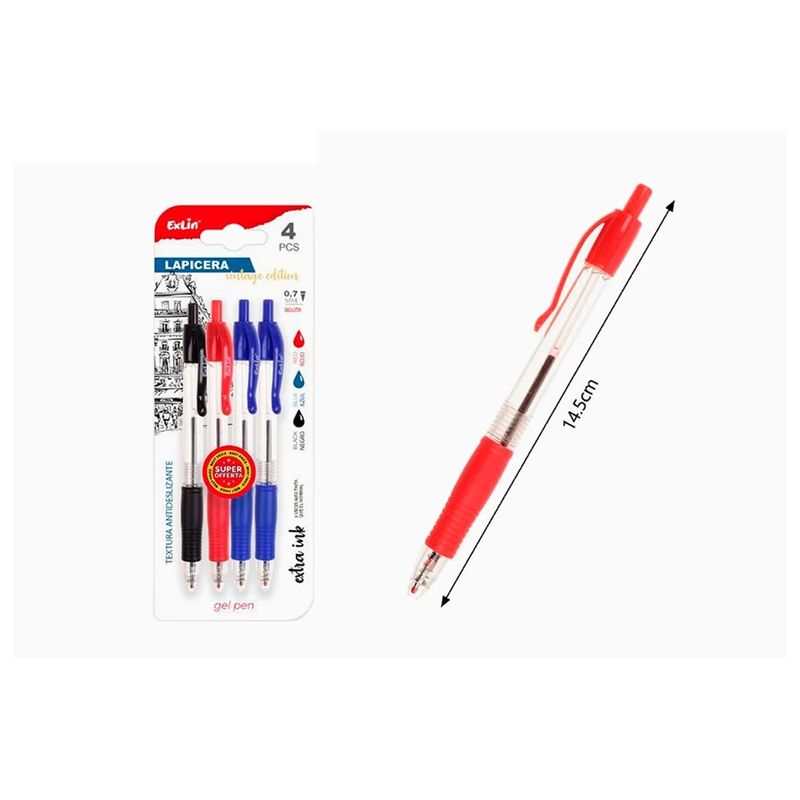 GENERICO - Bolígrafos de Gel 4 pcs Negro, Azul y Rojo