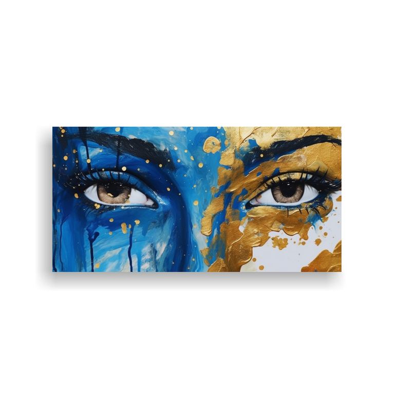 GENERICO - Cuadro Mujer Azul Y Oro Para Decoración Sofistica 160x80cm