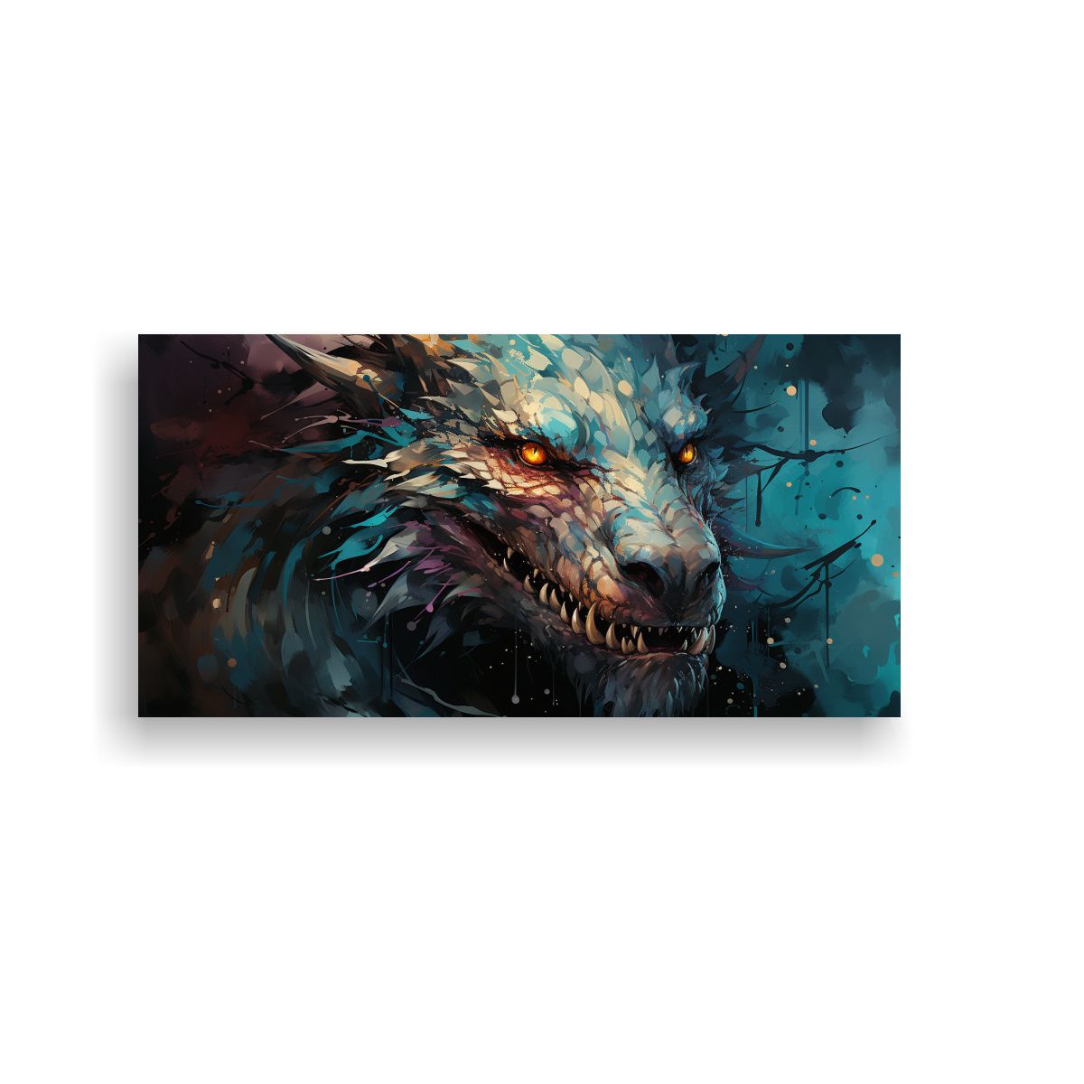 GENERICO - Pintura Decorativa Dragón En Turquesa Y Negro Ne 160x80cm