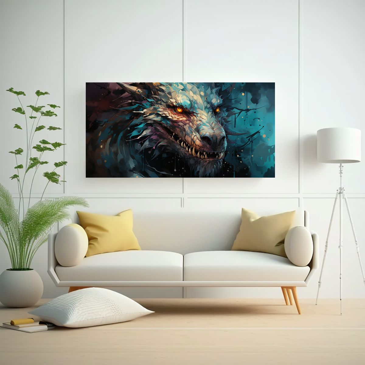 GENERICO - Pintura Decorativa Dragón En Turquesa Y Negro Ne 160x80cm