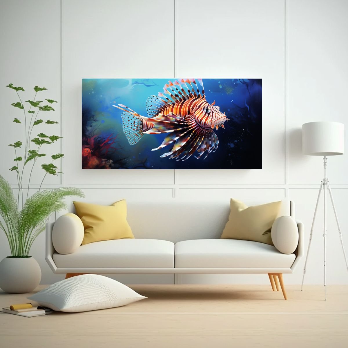 GENERICO - Pintura De Pez León En Acuarelas Coloridas Estilo 160x80cm