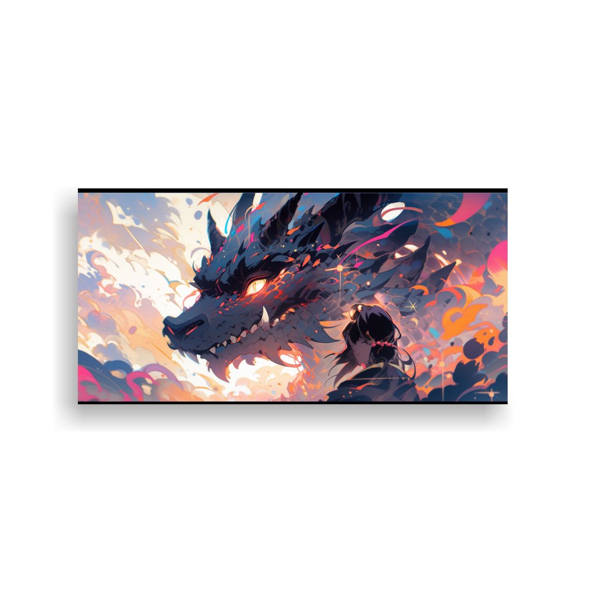 GENERICO - Cuadro Dibujo Cocina Dragón En Tonos Pastel Y Neg 160x80cm