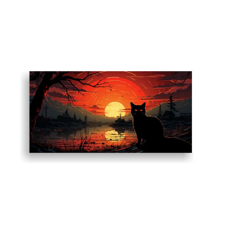 GENERICO - Cuadros Decorativos De Gatos Negros Con Ojos Naran 160x80cm