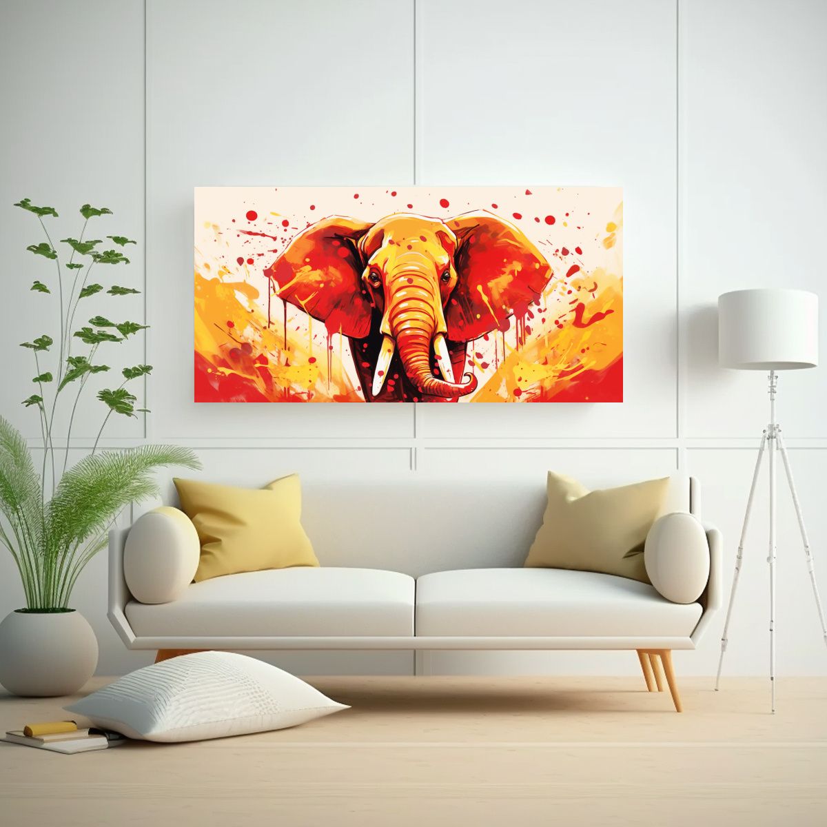 GENERICO - Cuadro Abstracto Elefante En Rojo Y Oro Estilo Neo 160x80cm
