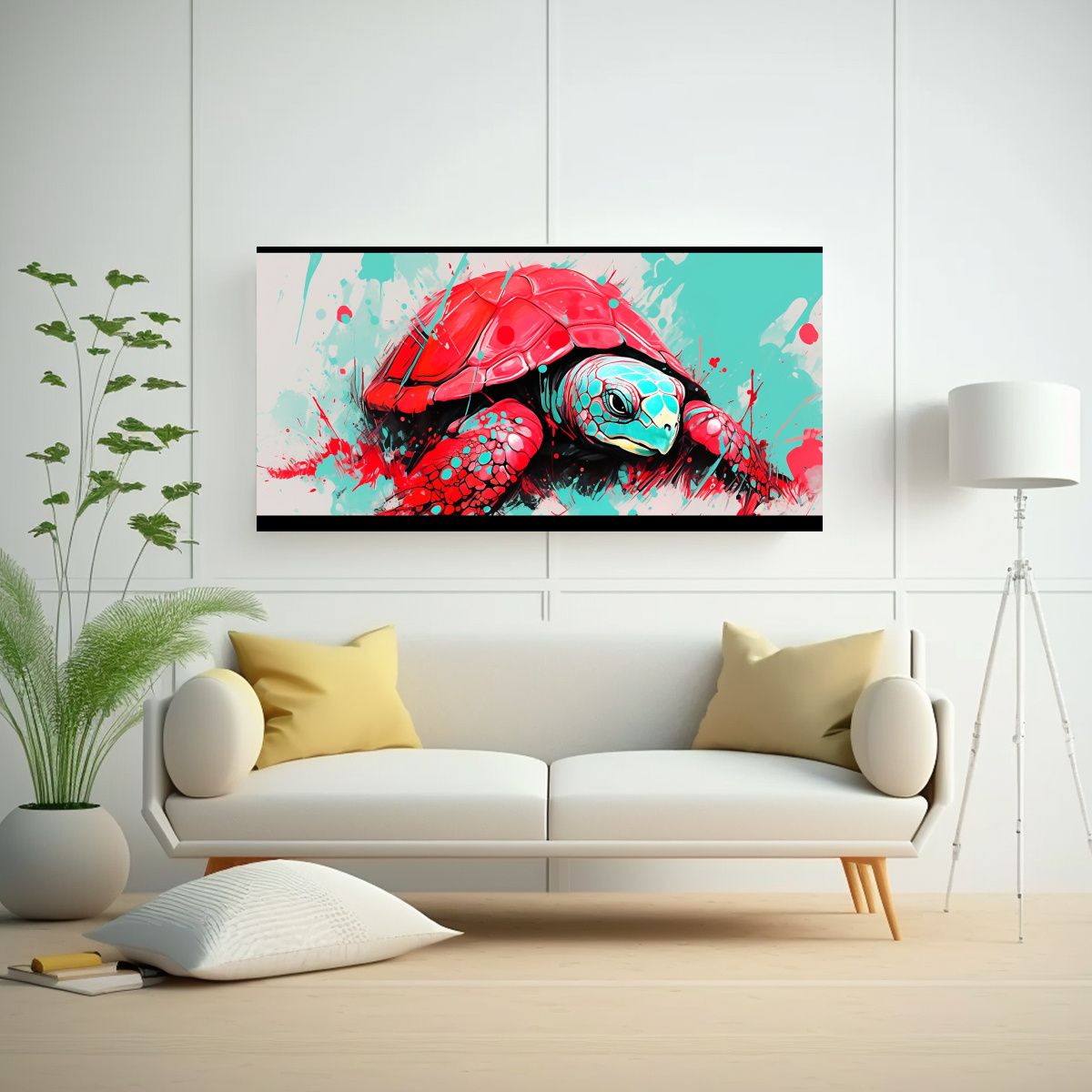 GENERICO - Cuadro Tela Composición Contraste Tortuga En Rojo 160x80cm