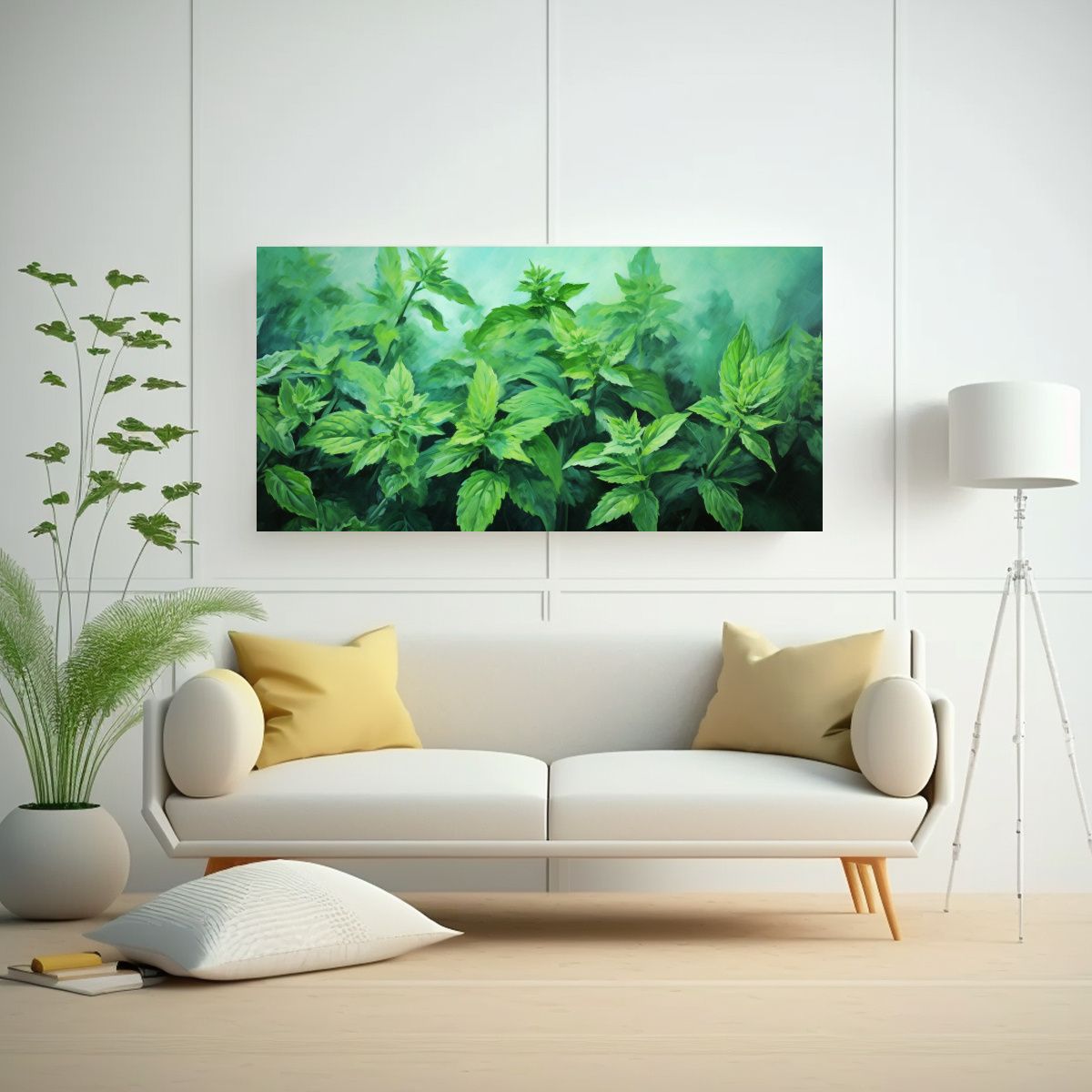 GENERICO - Pintura Abstracta De Hierbas Menta En Estilo Estil 160x80cm