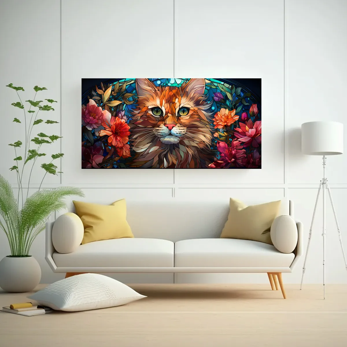 GENERICO - Ventana De Cristal Manchado Digital Con Gato Adora 160x80cm.