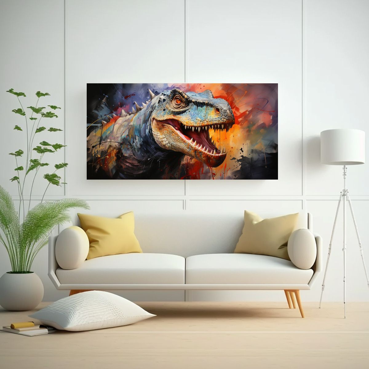 GENERICO - Cuadro Patron Intenso Iguanodon Colorido Estilo Ac 160x80cm