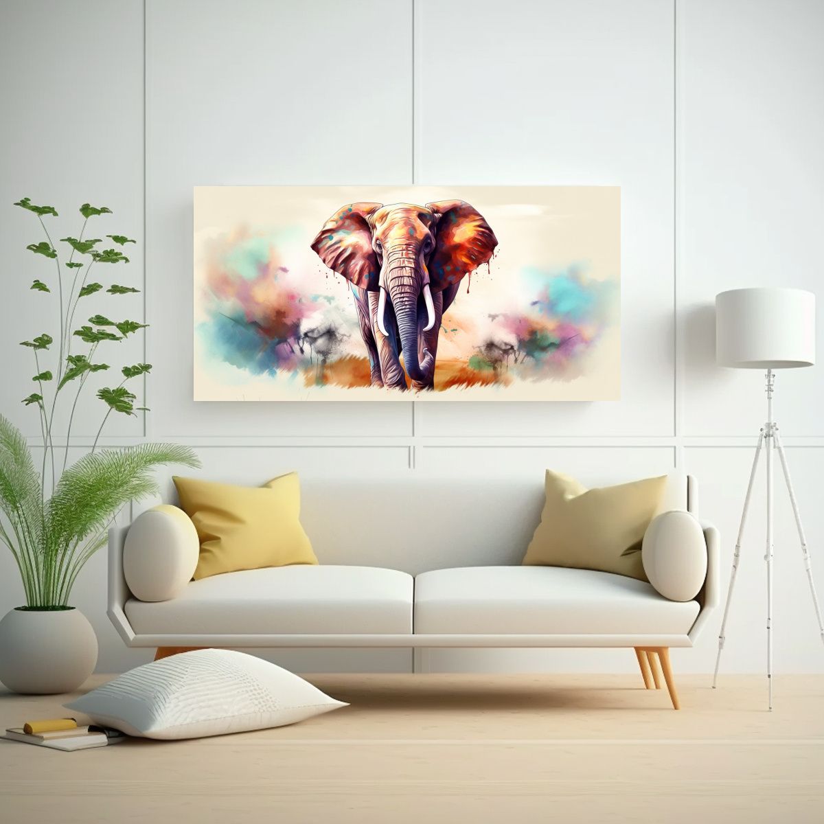 GENERICO - Pintura Inspiradora De Elefante Africano En Acuare 160x80cm