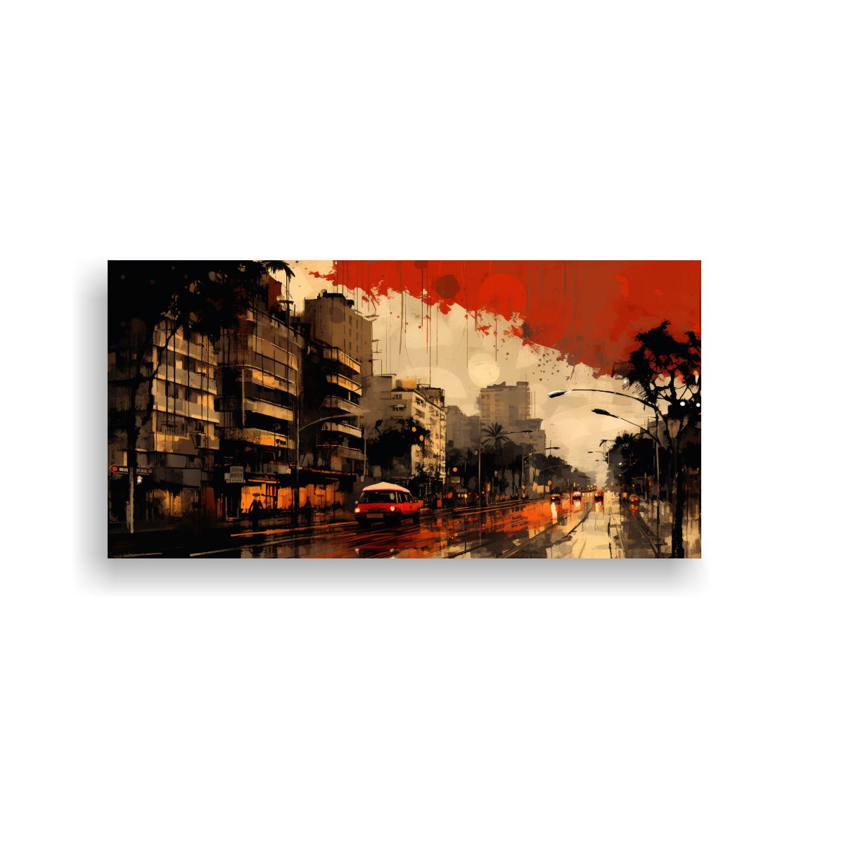 GENERICO - Cuadro De Tela Neono En Tonalidades Café Y Rojo E 160x80cm.