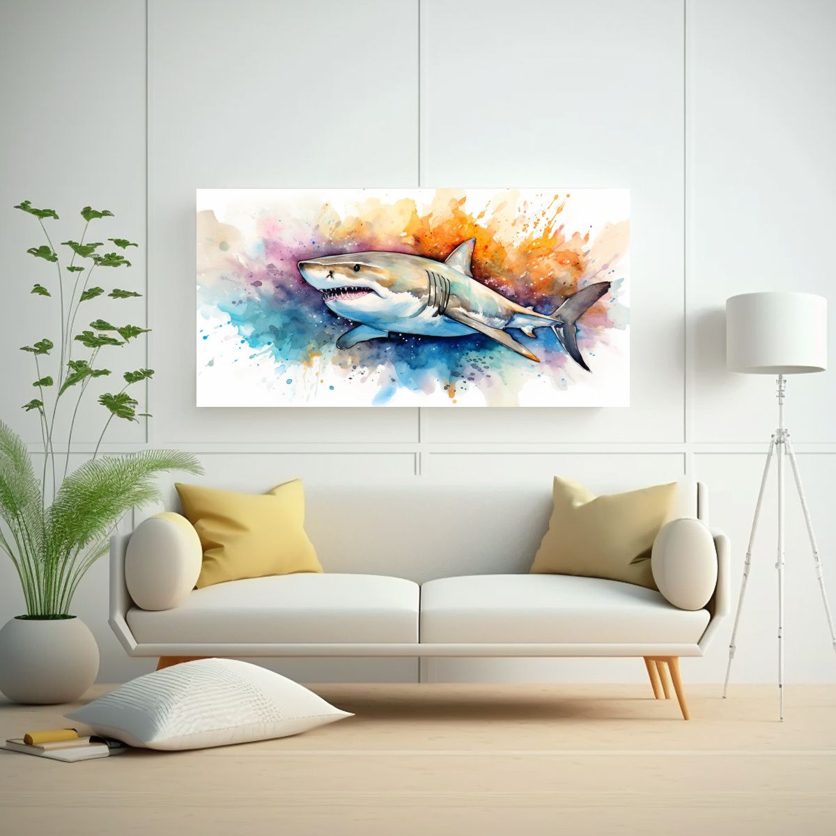 GENERICO - Pintura Acuarela Estilo Tiburón Tigre De Arena Co 160x80cm