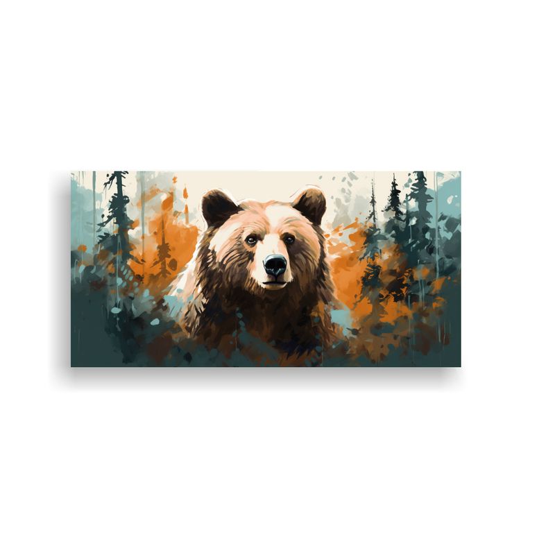 GENERICO - Pintura Moderna De Un Oso En Tonos Tan Y Forestale 160x80cm