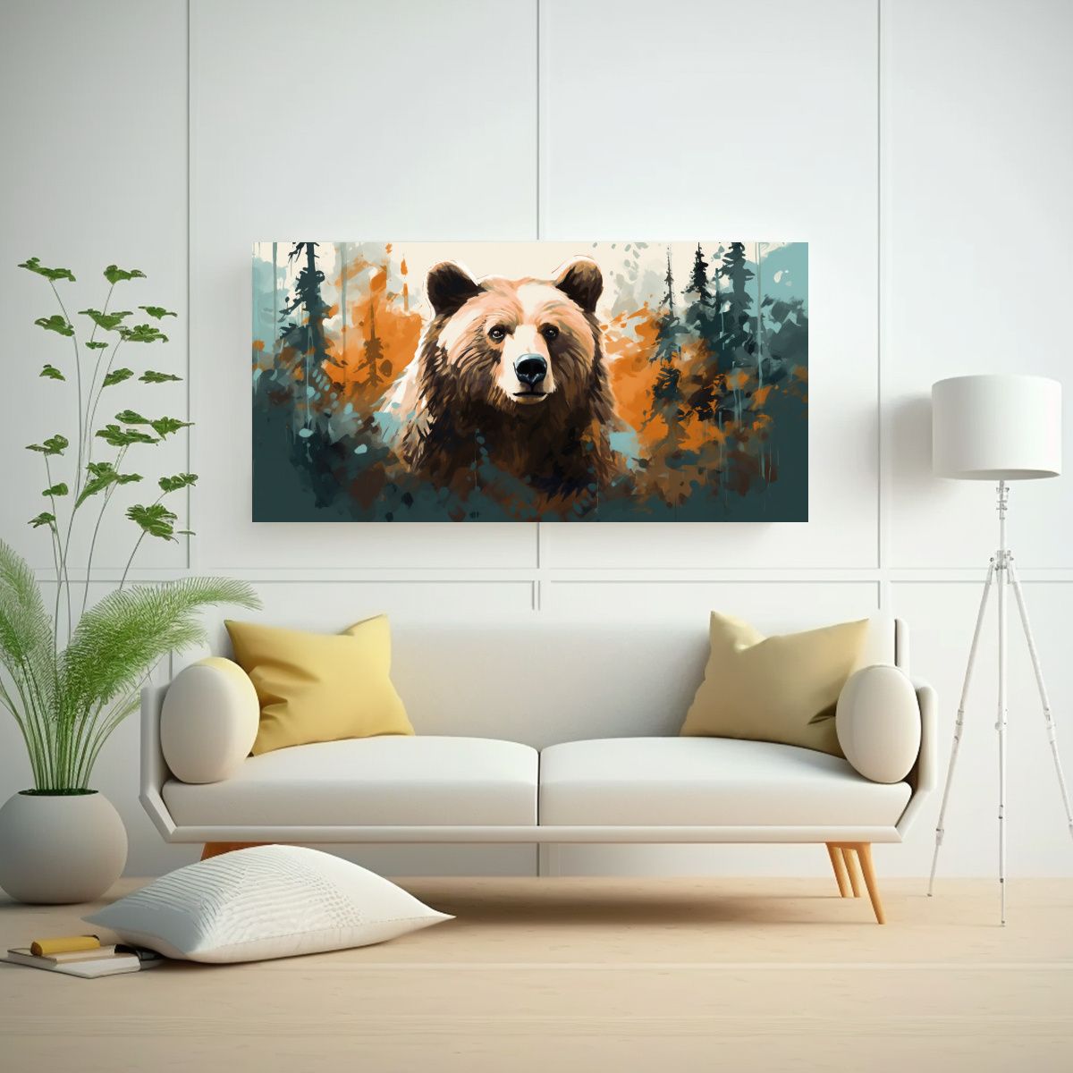 GENERICO - Pintura Moderna De Un Oso En Tonos Tan Y Forestale 160x80cm