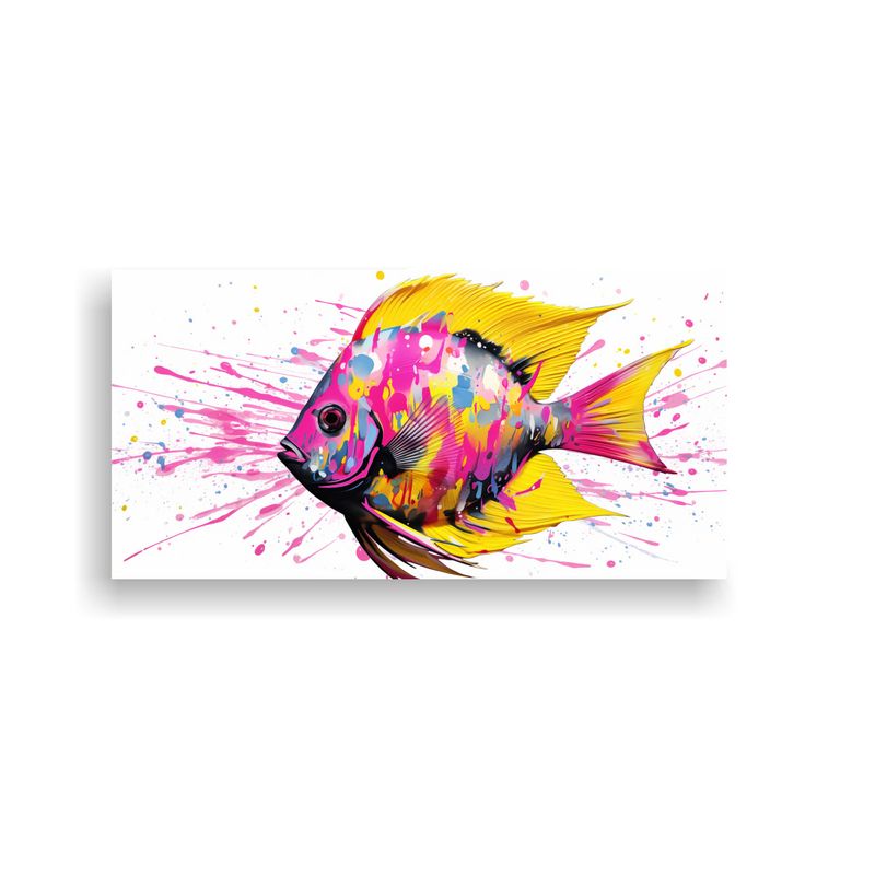 GENERICO - Pez Ángel En Amarillo Y Rosa Arte Pop Neo Pintura 160x80cm