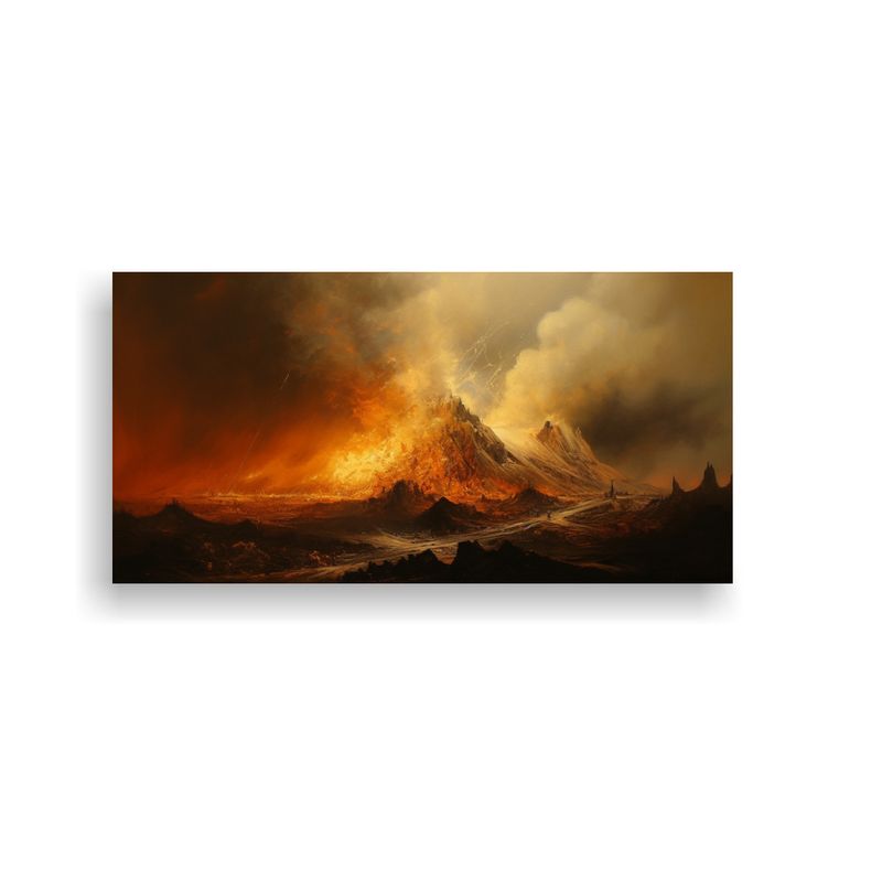 GENERICO - Pintura Abstracta De Un Volcán Con Colores Dorado 160x80cm