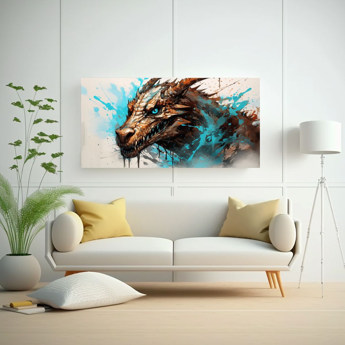 GENERICO - Pintura Decorativa Vibrante De Dragón En Tonos Ma 160x80cm