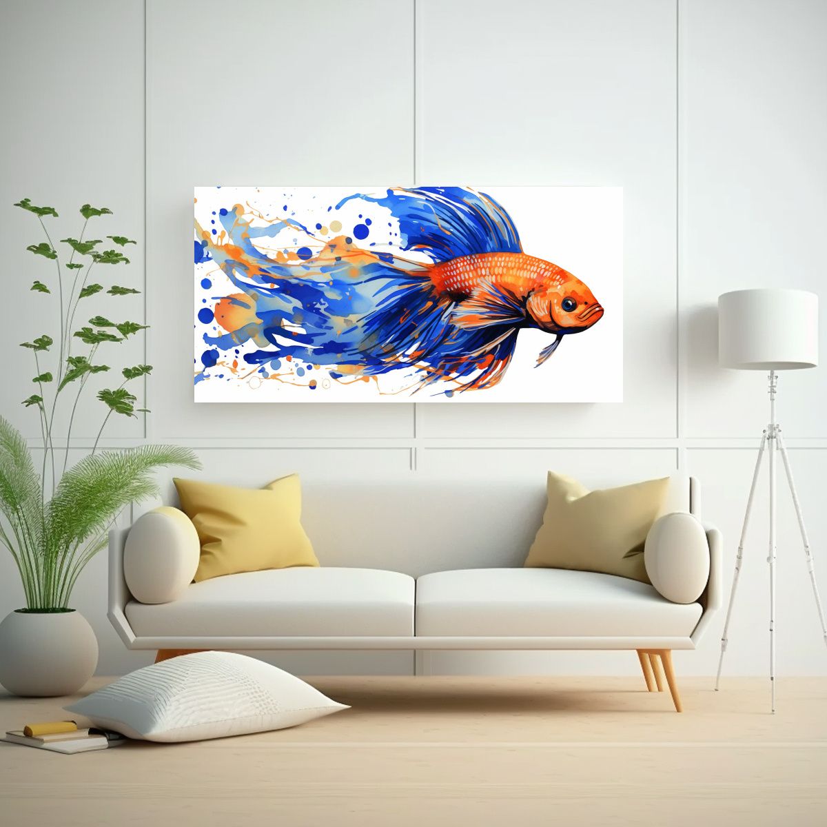 GENERICO - Cuadro Decorativo De Peces Betta En Tonos Naranja  160x80cm