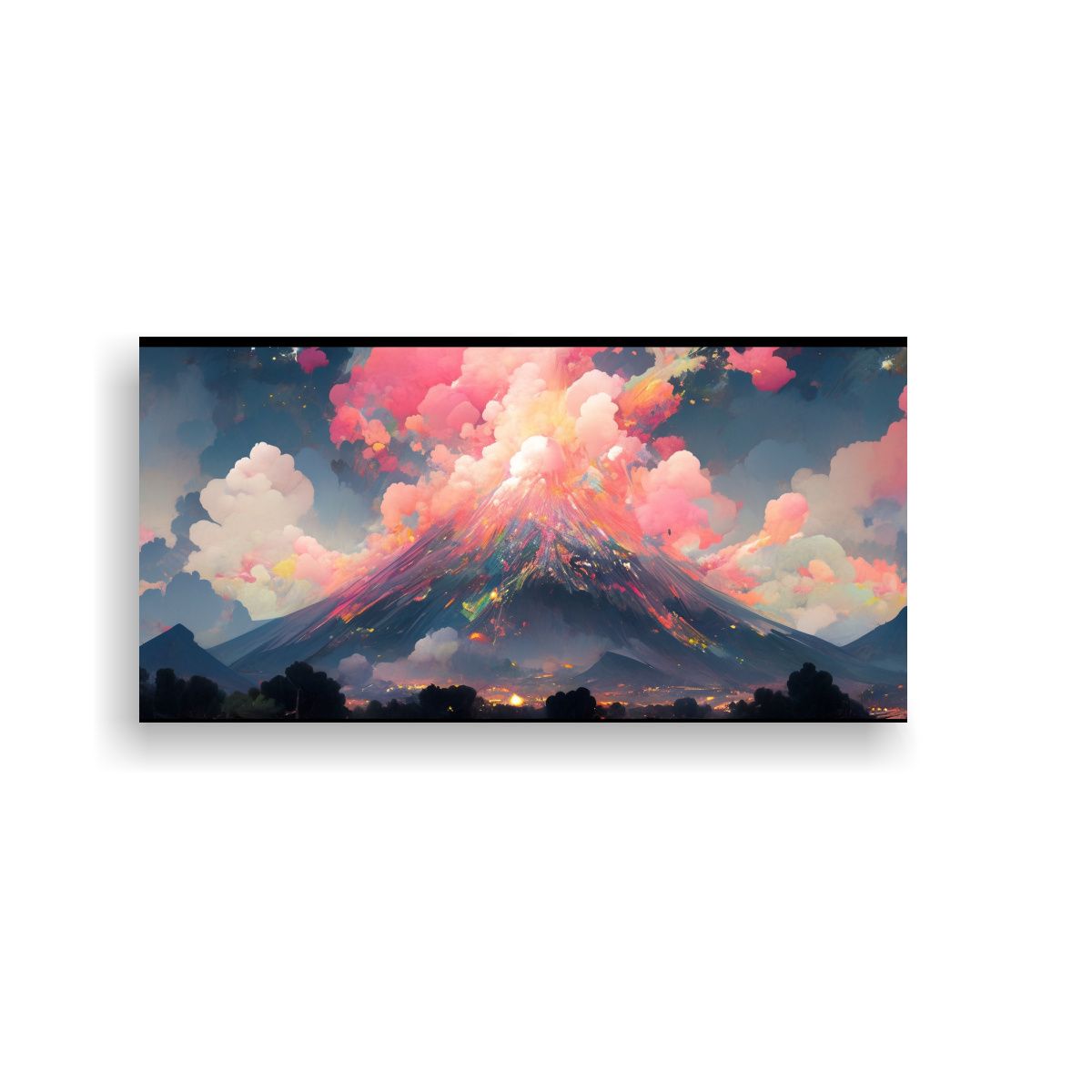 GENERICO - Cuadro Abstracto Equilibrado Volcán Con Arcoíris 160x80cm.