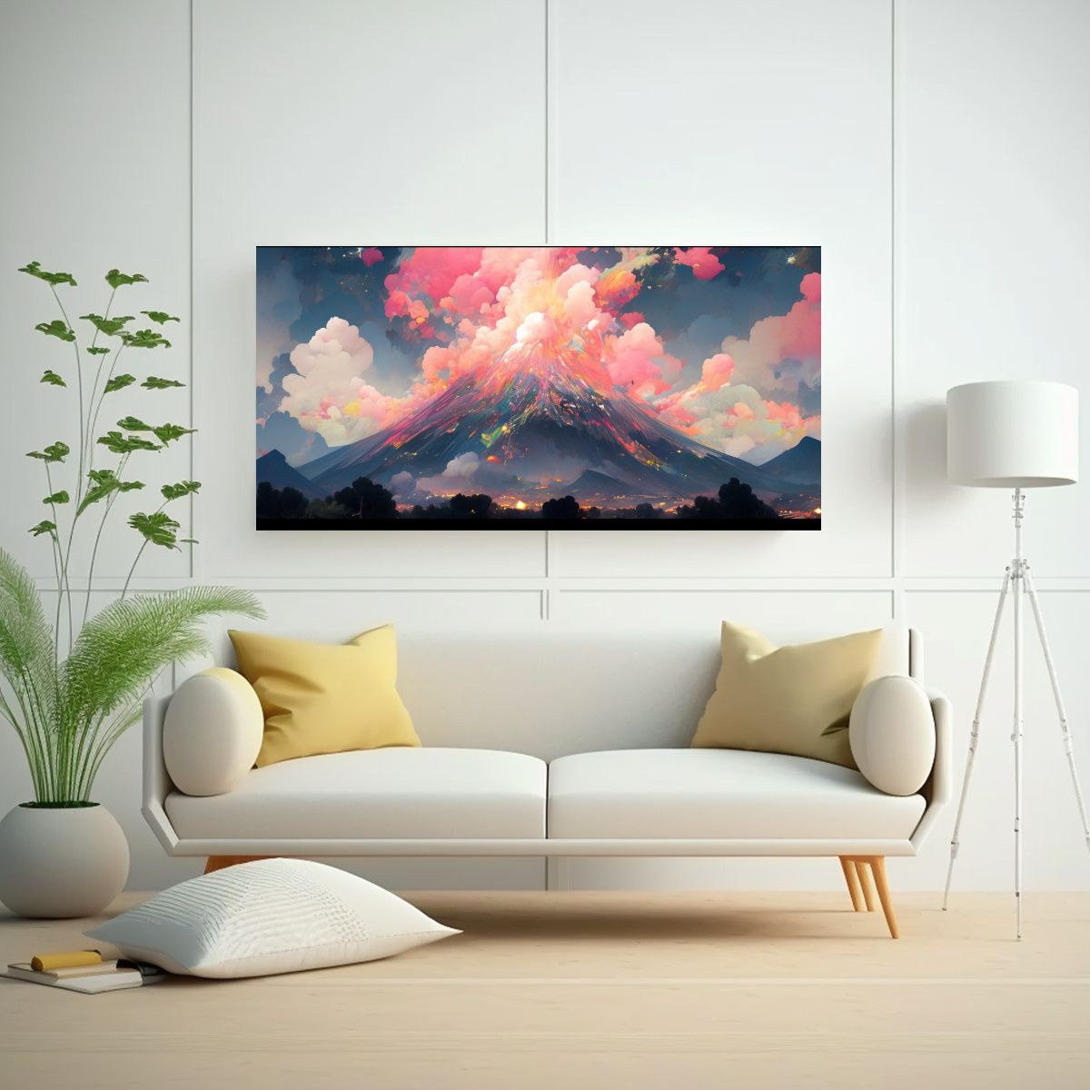 GENERICO - Cuadro Abstracto Equilibrado Volcán Con Arcoíris 160x80cm.