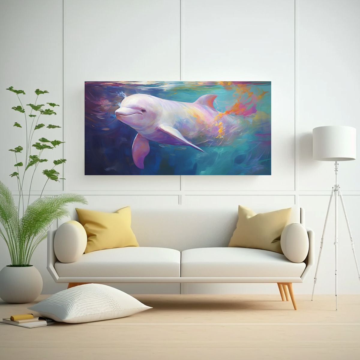 GENERICO - Pintura Minimalista Vintage De Ballena Beluga En E 160x80cm.