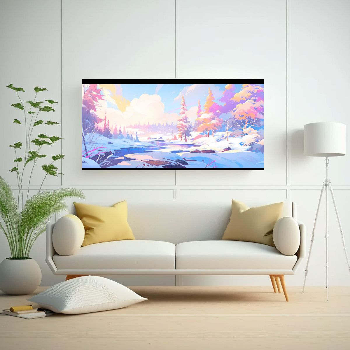 GENERICO - Paisaje Invernal Dinámico En El Estilo Neo Pop Ar 160x80cm.