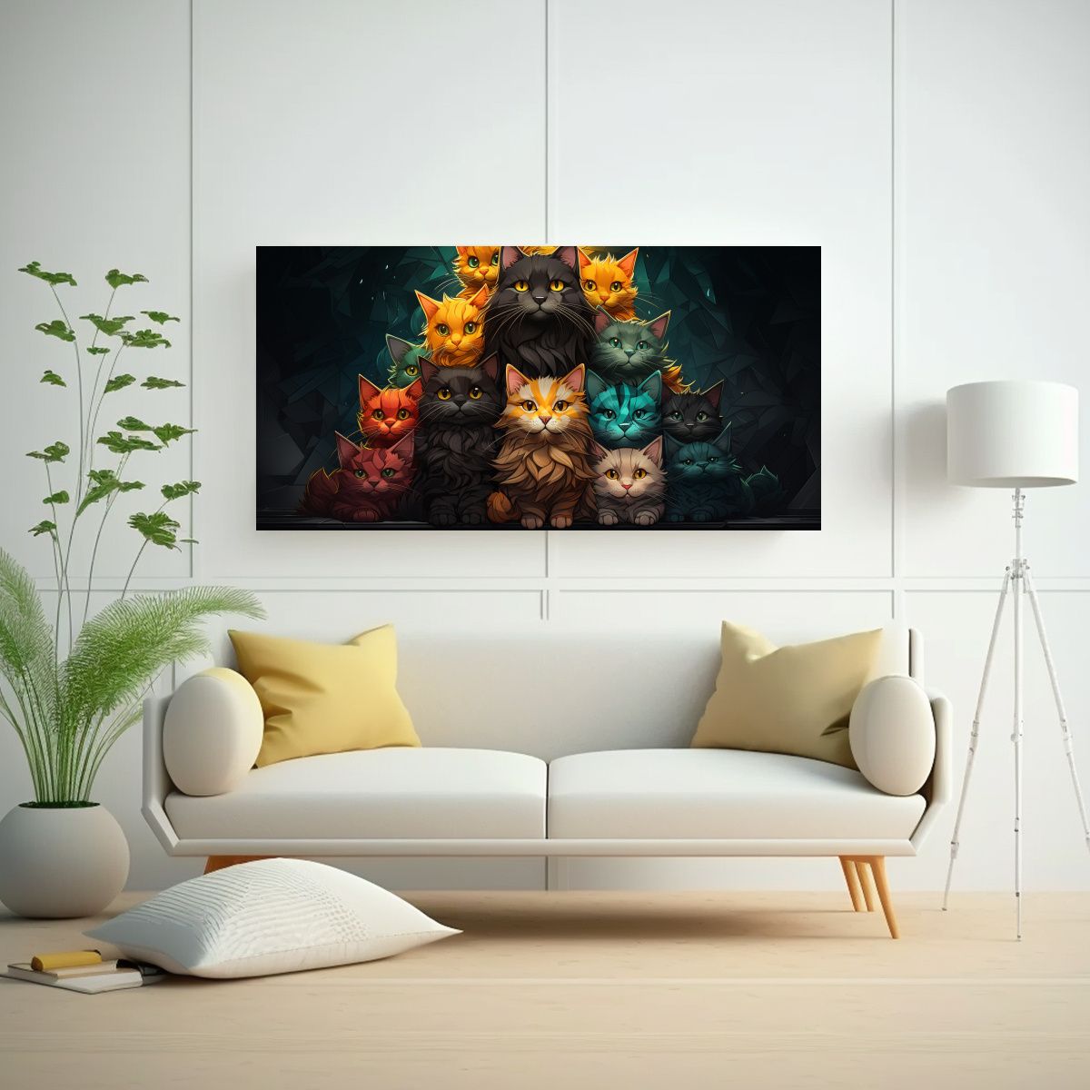 GENERICO - Gatos De Colores Apilados En Pintura Alegre Con Co 160x80cm.