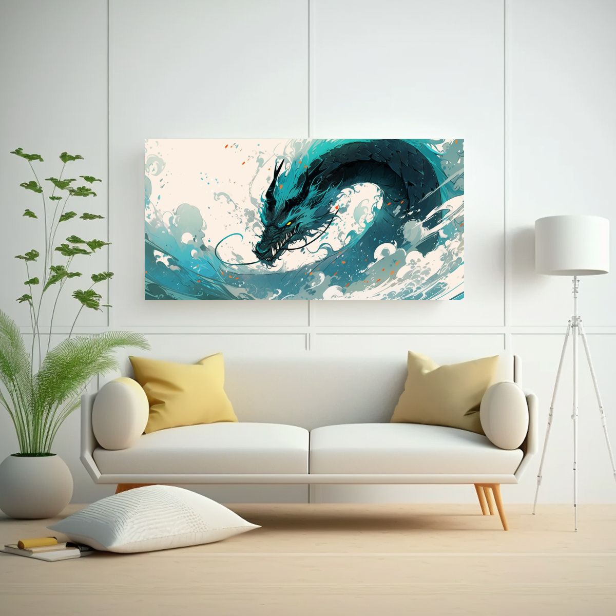 GENERICO - Lienzo Juvenil De Dragón En Tonos Turquesa Y Azul 160x80cm