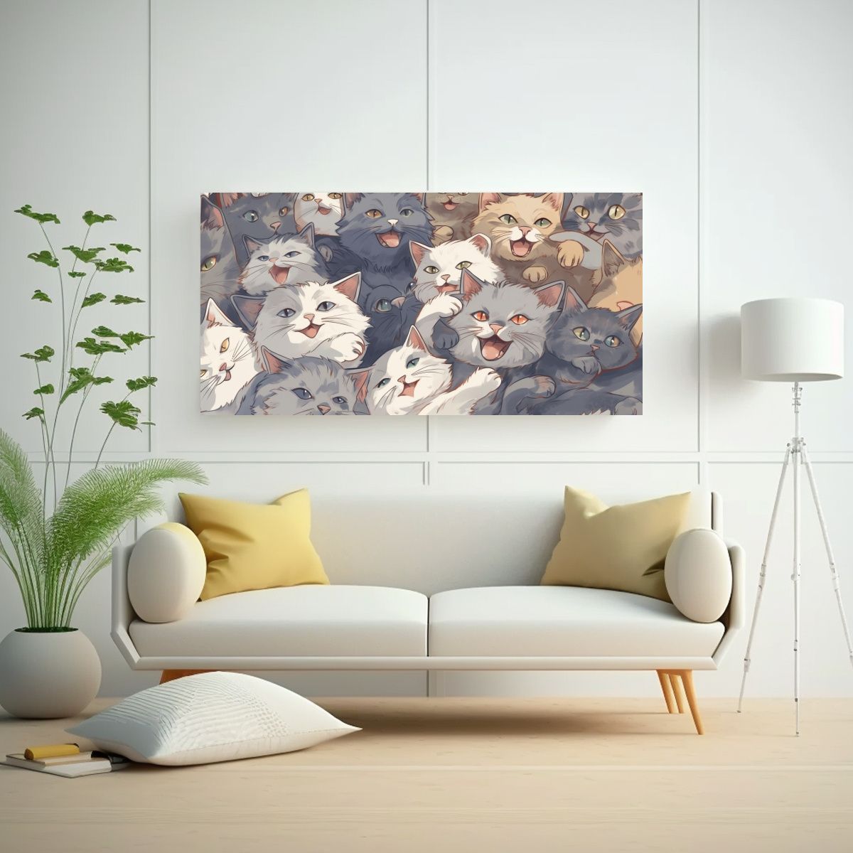 GENERICO - Pintura Decorativa De Gatos Sonrientes En Alta Cal 160x80cm
